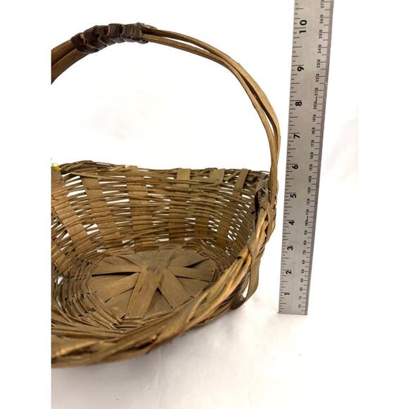 Vintage Christmas Gathering Basket Farmers Market Wicker Storage 1950s - Picture 6 of 16